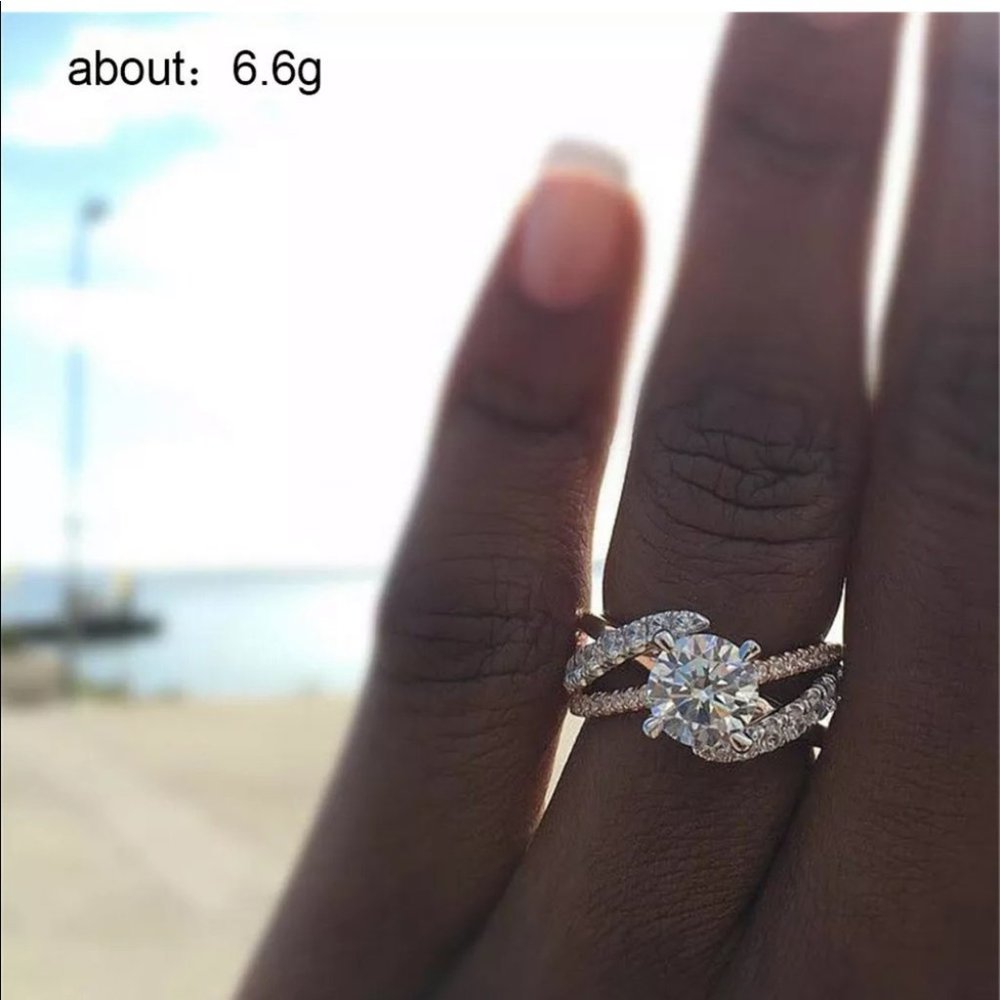 Halo Diamond Simulated White Sapphire Ring - Picture 3 of 3